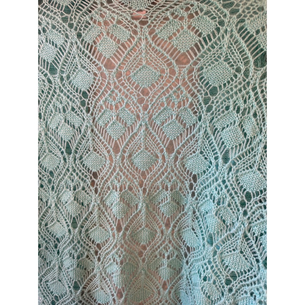Caslon Cardigan Women M/L Turquoise Wool Blend Pointelle Knit Shrug Short Sleeve - Picture 5 of 7